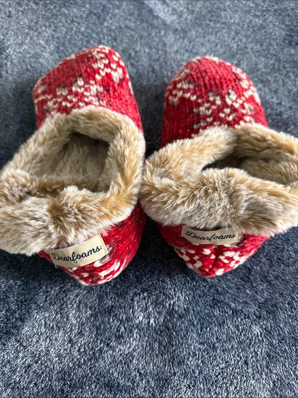 dearfoams Red Knit Faux-Fur Lined Women’s Slipper Socks